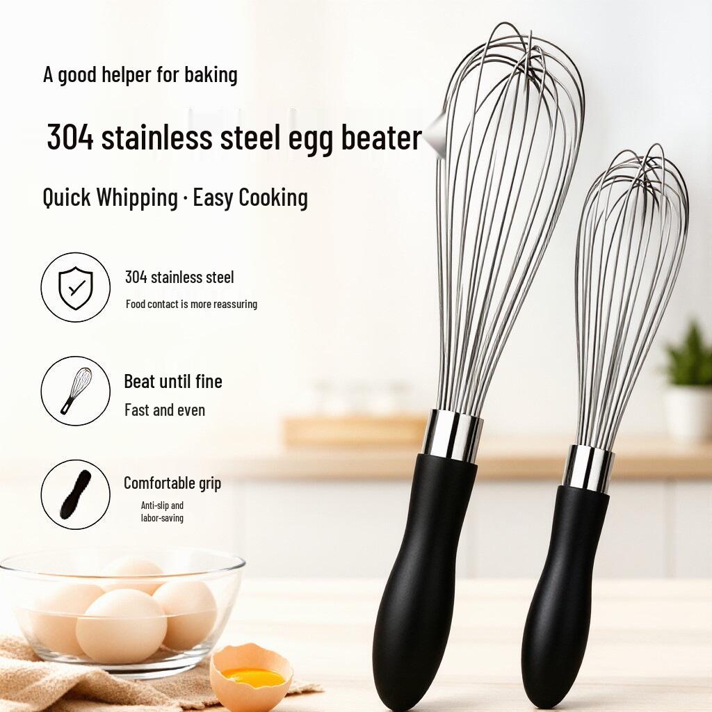 Stainless Steel Whisk Duo: Durable for whisking eggs & stirring sauces—a handy tool for home baking!