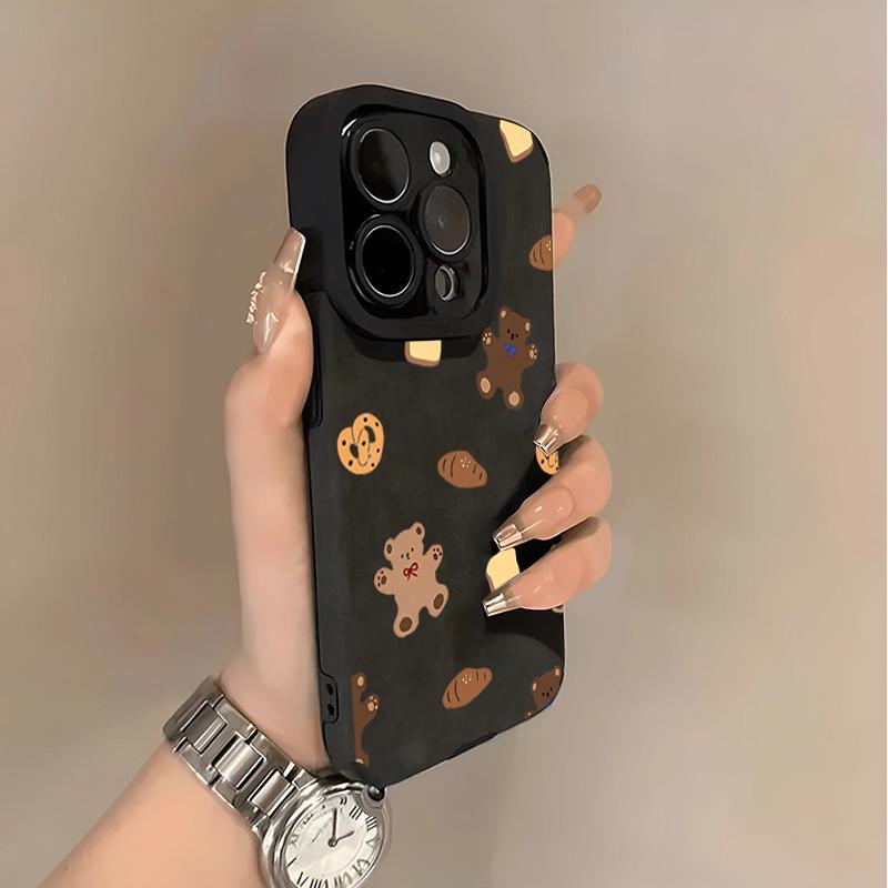 

Biscuit Bear Pattern Phone Case For iPhone 17 16 15 14 Plus 13 Mini 12 11 Pro Max 17 Air XS XR X 16E Faux Leather Bumper Cover iPhone XR