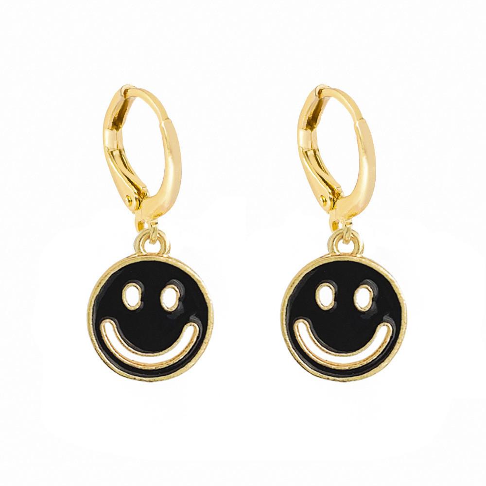 Stylish Smiley Face Earrings Colorful Alloy Geometric Shapes Perfect Gift