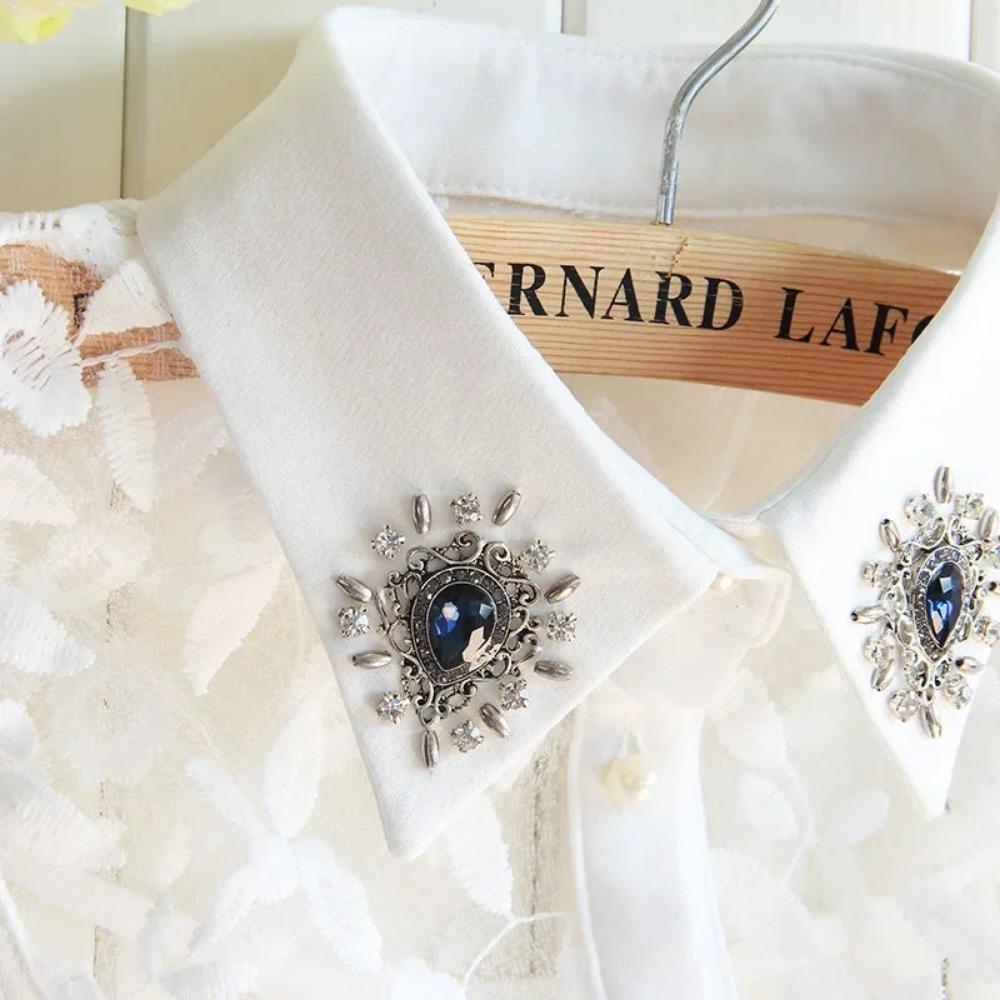 Linbaiway Embroidery Cotton Fake Collars for Women Removalbe False Collar Blouse Rhinestone Clothes Female Detachable Neckwear