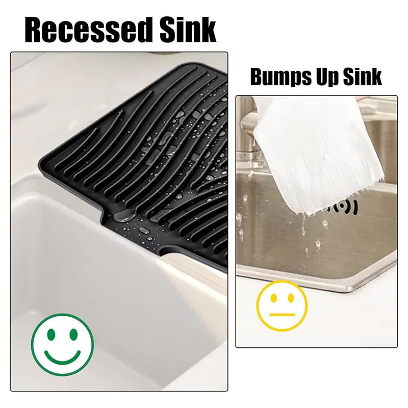 A25F-Built-In Drain Drying Mat For Kitchen, Silicone Counter Dish Drying Mat For Countertop-Non-Slip Dish Pad& More