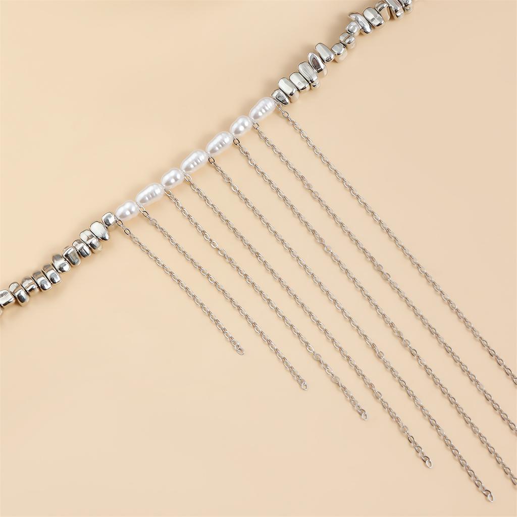 Stylish Beaded Collarbone Chain Alloy Tassels Pendant Necklace Adjustable Length Neckchain Jewelry Women's Accessories