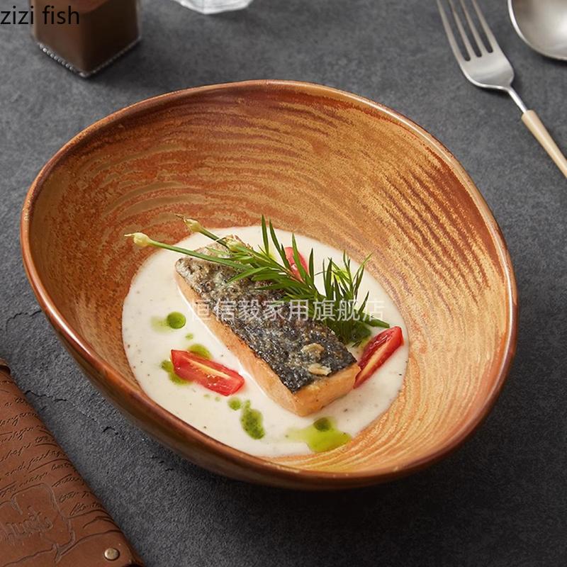 Kiln Changes Retro Ceramic Bowl Dessert Bowl Oat Bowl Salad Bowls Snack Bowls Restaurant Molecular Cuisine Creative Tableware