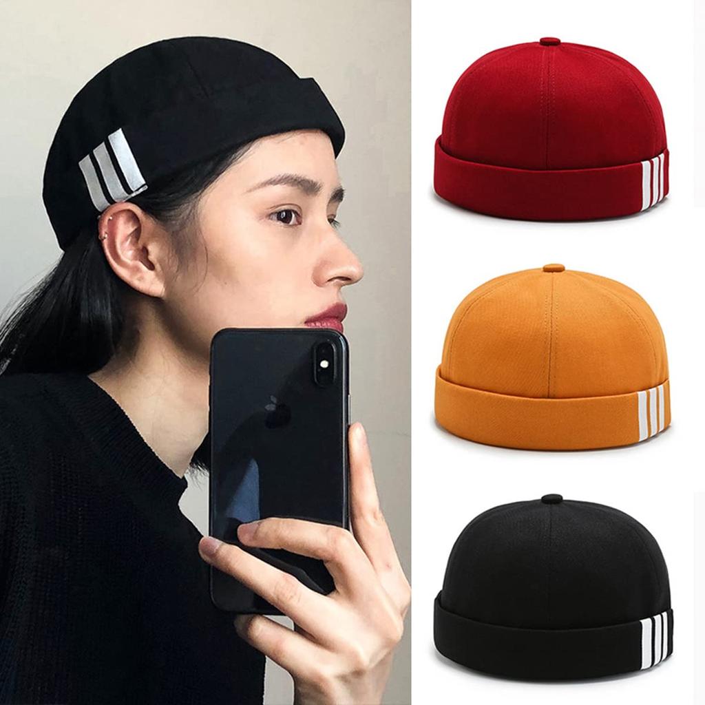 Weuiean Roll Watch Retro Men's Cap, Cotton, No-Brim, Cap, Style, Round, Adjustable, Unisex, SG-76 (Black)
