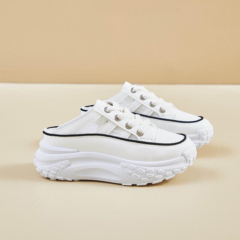 Fashion Woman Pu Leather Casual Half Slippers Platform Shoes Summer Trend Women Lace-up Designer Sandals Ladies Slides Sneakers De Mujer