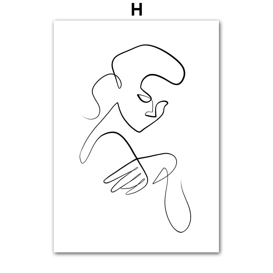 Arte della parete della tela di canapa pittura linea Flower Girl Lover minimalista nordico poster e stampe immagini a parete per soggiorno decorazioni per la casa