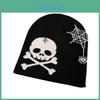 Halloween Skull Knit Hat With Spider Web Design For Streetwear And Cold Weather