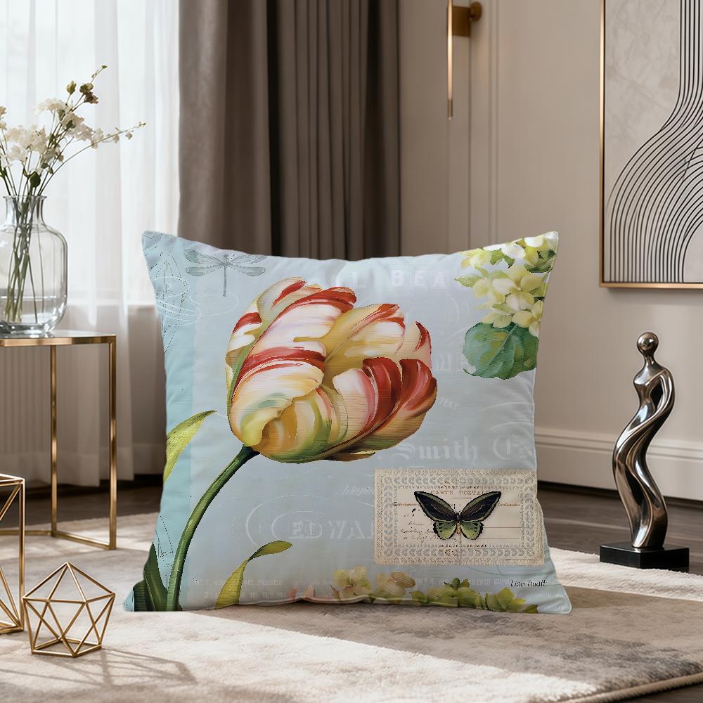 Retro Color Exquisite Flower ART Fashion Vintage Soft Comfort Pillowcase Sofa Nap Living Room Party Home Pet Decor Pillowcover