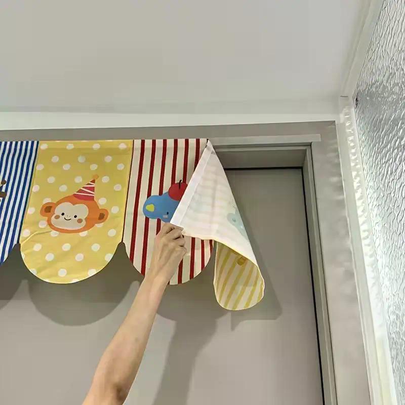 Cartoon Animal Door Curtain With Tassels Self-adhesive Partition Curtains For Bedroom, Bathroom & Home Decor, Privacy Dust Proof