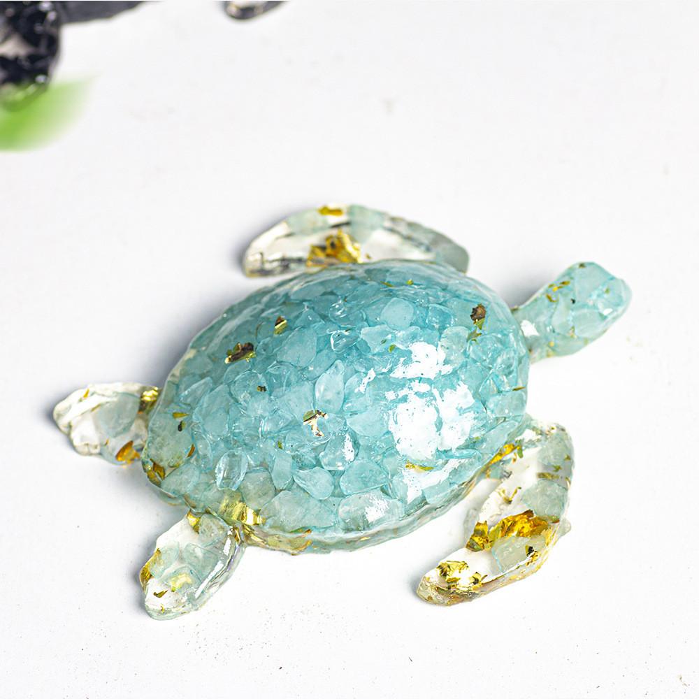 Natural Water Crystal Turtle Sculpture Resin Craft Tabletop Lucky Charm For Home And Office Use