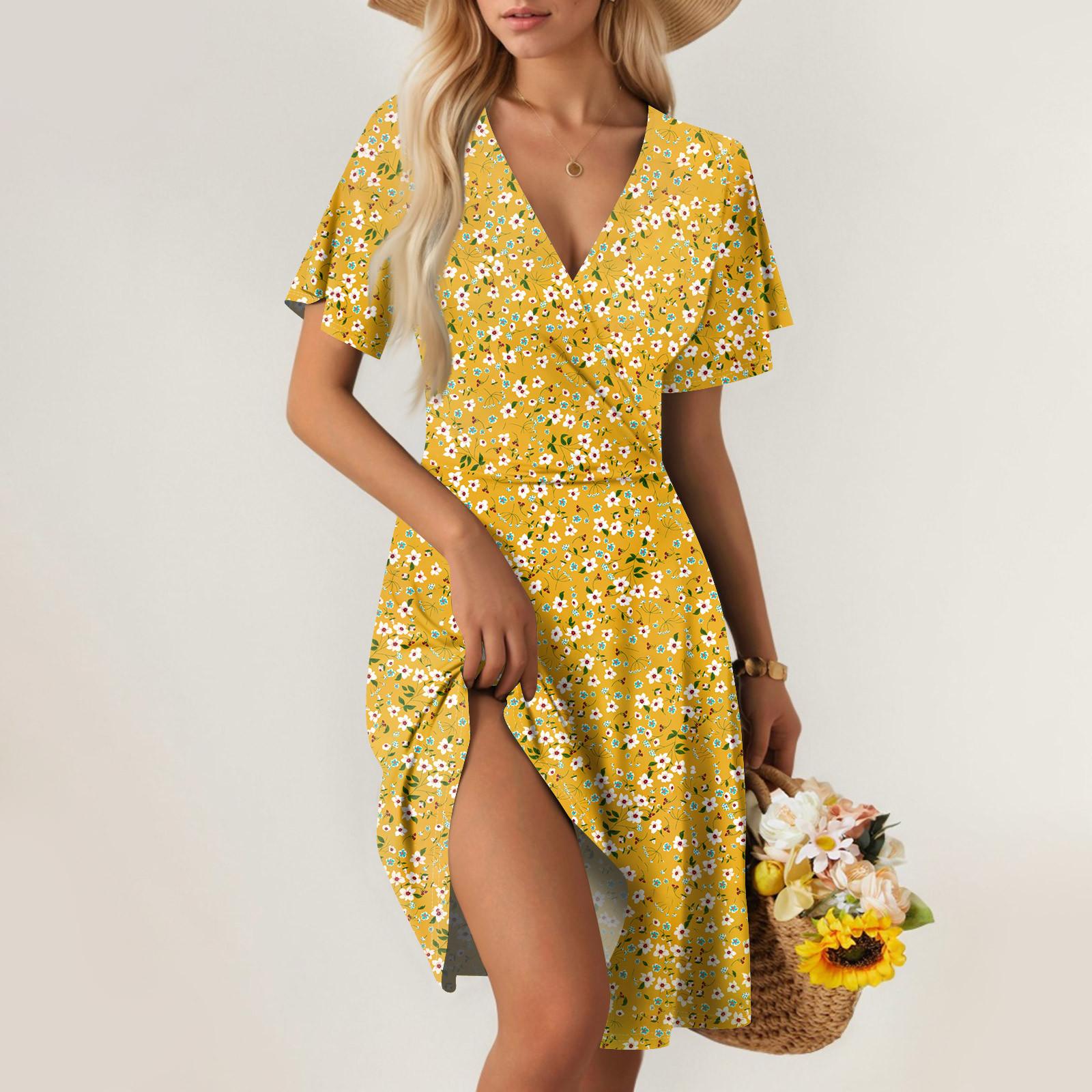 

Жіноча літня сукня вільна пляжна відпустка повсякденна глибокий V-подібний виріз жилет елегантна сукня-сорочка XL помаранчевий