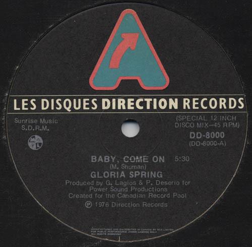 

12inch Record GLORIA SPRING Baby Come On DD8000 Les Disques Dir 1976 Canada Dance Electronica Used