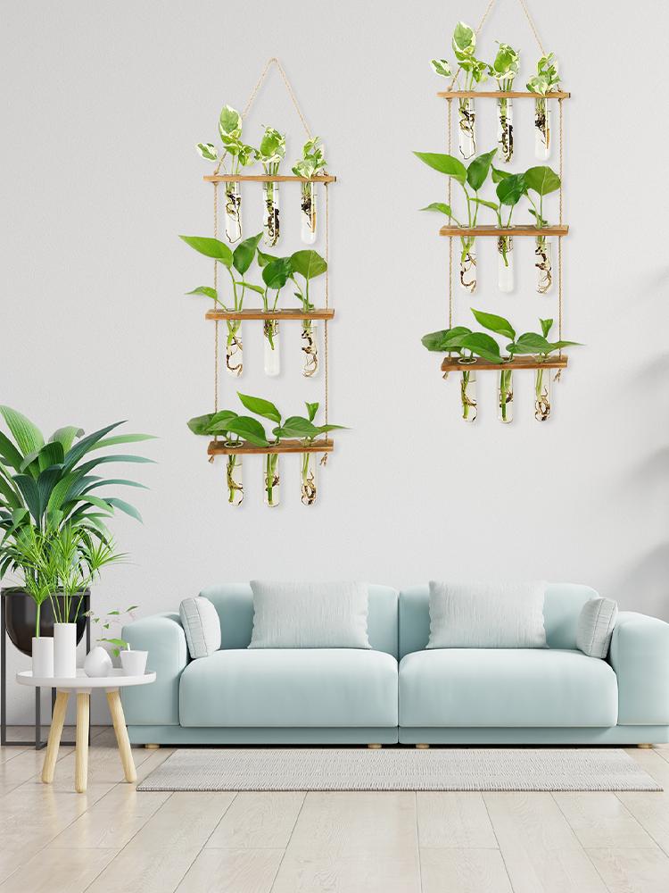 Wall Hanging Propagation Station Tiered Plant Hanger Flower Vases Wall Decor for Home Office