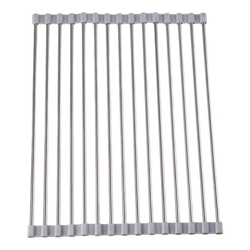 

Foldable Expandable Silicone Coated Nonrust Steel Sink Shelf For Efficient Draining Vegetables Fruits Kitchen Rack серый