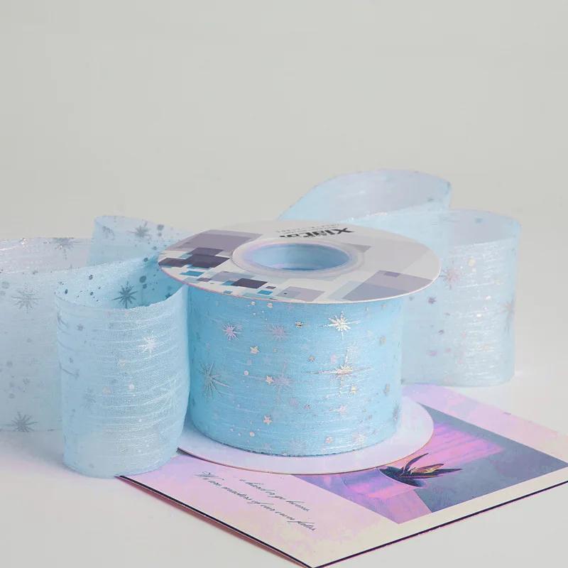 Hochwertiges Garn Weben Haaraccessoires Kleidung Blume Verpackungszubehör Schleife Sternenhimmel Plissiertes Band