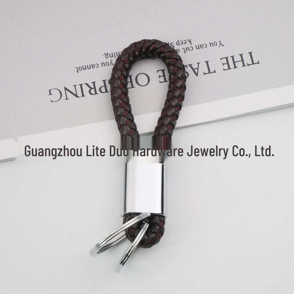 Universal Woven Leather Car Keychain with Double Rings
