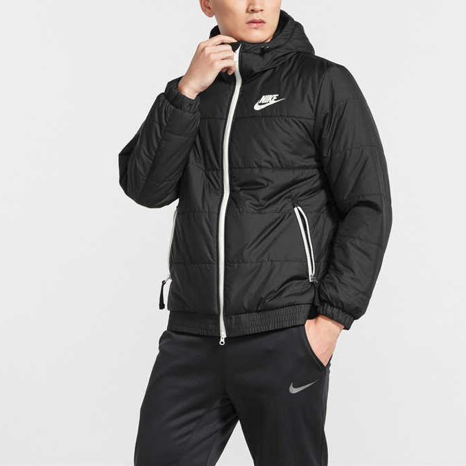Nike Barevně blokovaná hřejivá pohodlná ležérní sportovní bavlněná bunda s kapucí pánská svrchní oděv černá CV9187-010