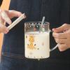 Öffnendes kleines Geschenk Glasbecher mit Deckel Löffel Wasserbecher Cartoon Niedlicher Tierbecher Hochtemperaturbeständig Souvenir Hochborosilikatglas
