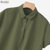 ZANZEA Women Casual Turn Down Collar Solid Color Short Sleeve Shirt Dress