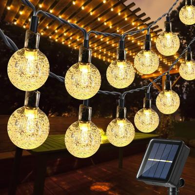 Luzes solares da corda ao ar livre, 50 luzes da corda do globo do diodo emissor de luz, luzes impermeáveis ​​da bola de cristal luzes solares do pátio com 8 modos