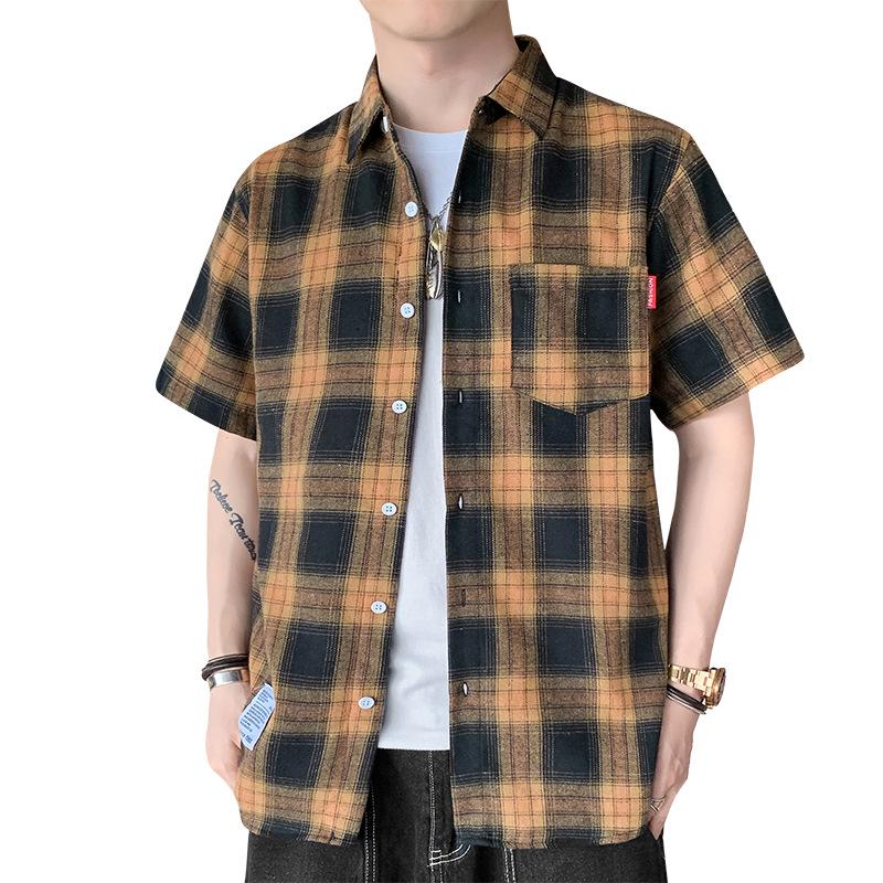 Men's Summer Plaid Short Sleeve Casual Shirt - Versatile Japanese Style