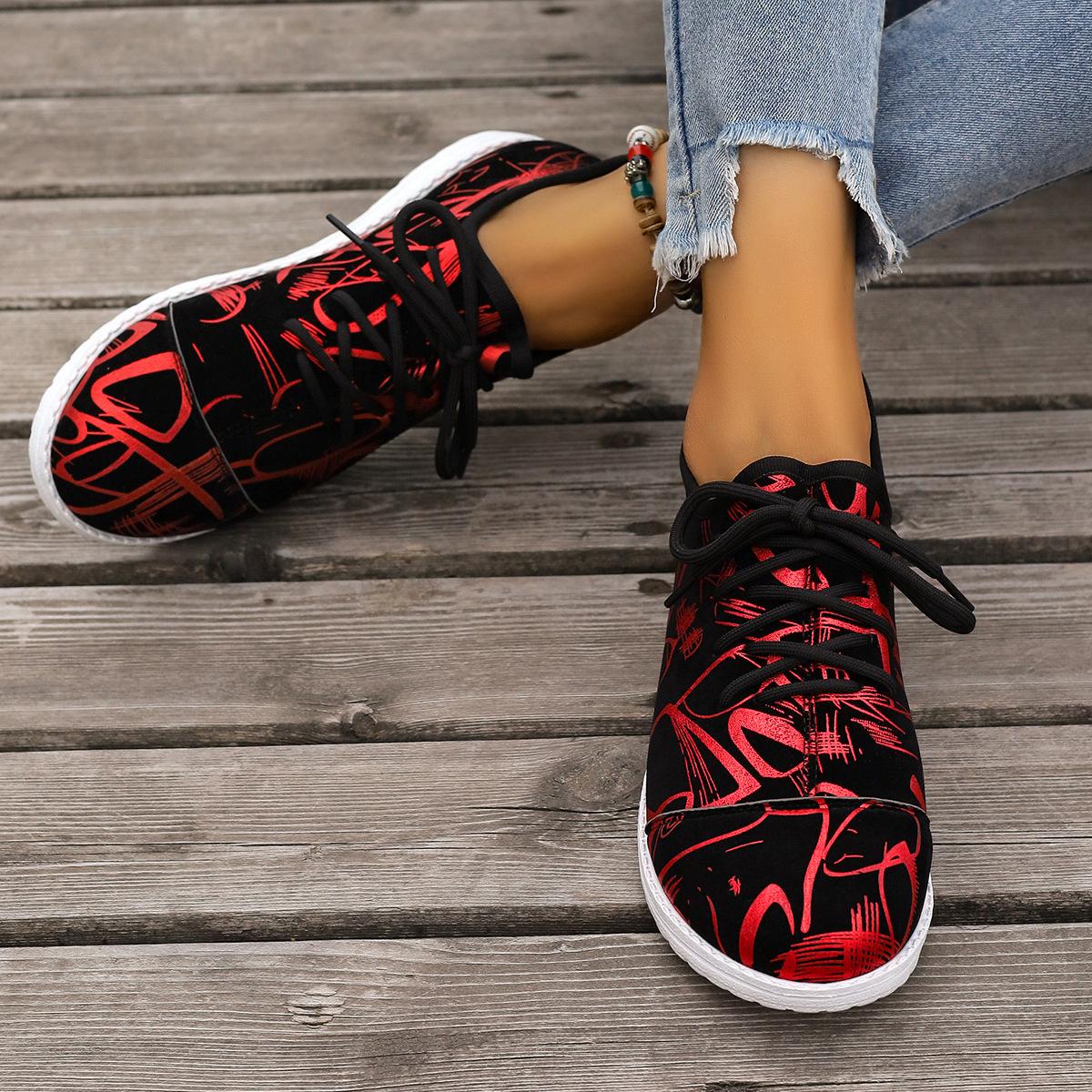 

Женские туфли на плоской подошве, осенние повседневные кроссовки с принтом для активного отдыха, женские удобные мокасины на шнуровке, повседневная обувь для ходьбы, размер плюс 43 36 красный
