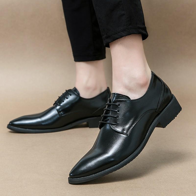 Men s Cross-Border Bright Leather Derby Shoes: British Casual, Youthful Design, Formal Pointed Toe, Large Sizes Available. 42 чёрный