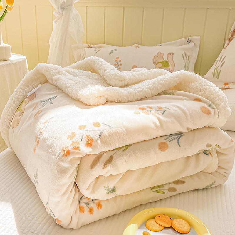 Spring and Autumn Milk Velvet Blanket  Lamb Cashmere Flannel Cartoon Blanket Bed Single Student Dormitory Coral Velvet Quilt