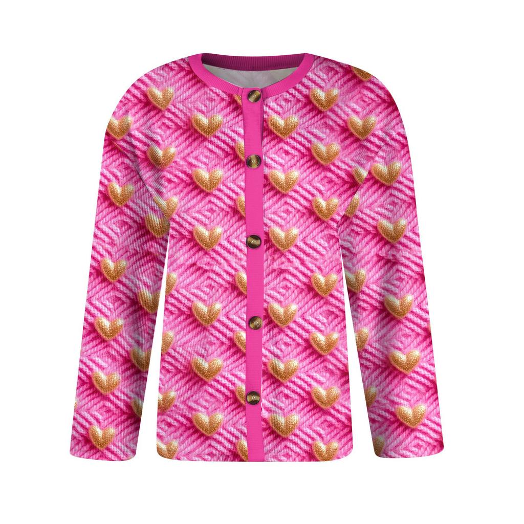 Women's Fashion Long Sleeve Valentine's Day Printed Jacket Cardigan Valentine's Day Sweater