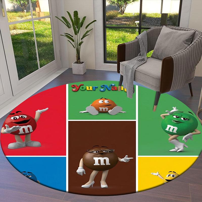 M&M's Custom Name Round Area Rug,Carpet Rug for Living Room Bedroom Sofa Playroom Decor,Non-slip Floor Mat