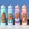 800ml Cartoon Capybara Water Bottle Plastic Water Cup Portable Large Capacity With Straw Sports Water Bottle Outdoor Tableware
