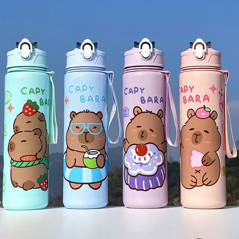 800ml Sticlă de Apă Desene Animate Capibara, Cană de Apă din Plastic, Portabilă, Capacitate Mare, Cu Pai, Sticlă de Apă Sport, Călătorie, Exterior