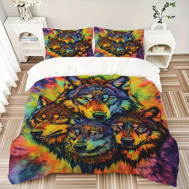 3pcs Wolf Tapestry Duvet Cover Set - Machine Washable, Includes 1 Cover and 2 Pillowcases, No Core Included yy251013075