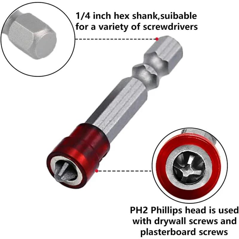 1/2/3Pcs Magnetic Screwdriver Bit PH2 Cross-head 1/4 Inch Hex Shank Screwdriver Holder Ring for Working Electric Screwdriver Kit