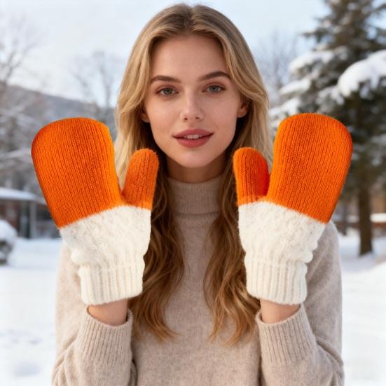 Yousheng 2 Pairs Cartoon Goose Knitted Mittens Autumn Winter Women Couple Fingerless Gloves Outdoor Cold Weather Windproof Warm Thick Thermal Gloves