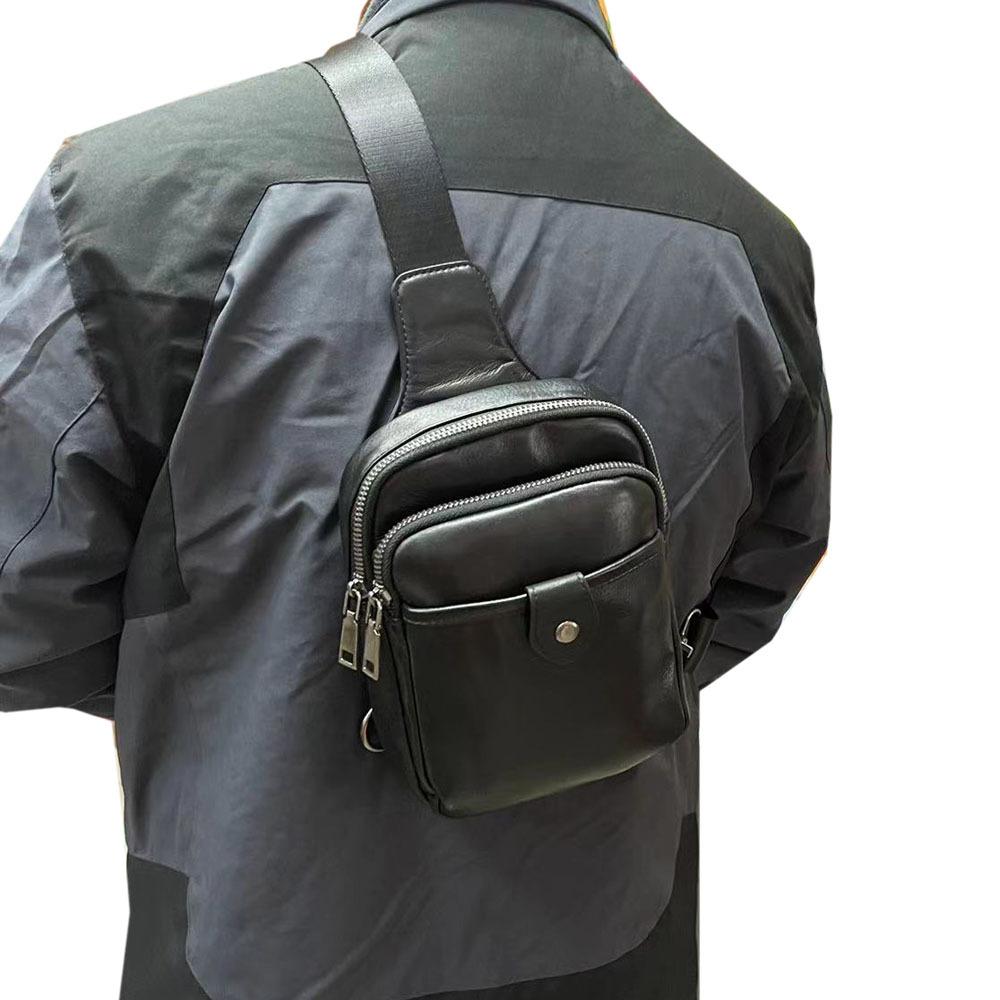 Wind Fashion Men'S Satchel High Quality Soft Cowhide Black Breast Bag Leather Messenger Bag