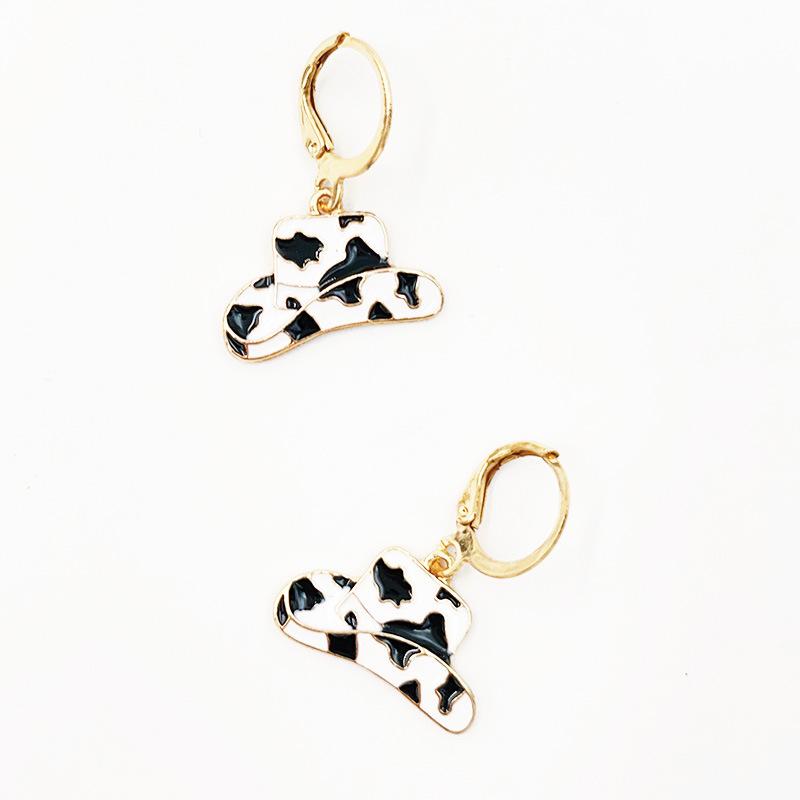 Dangly Cow Print Boot Cowboy Cowgirl Western Earrings Brown Metal Zircon Boho Bohemia Fur Hat Boot Star Earrings Golden EAR0126