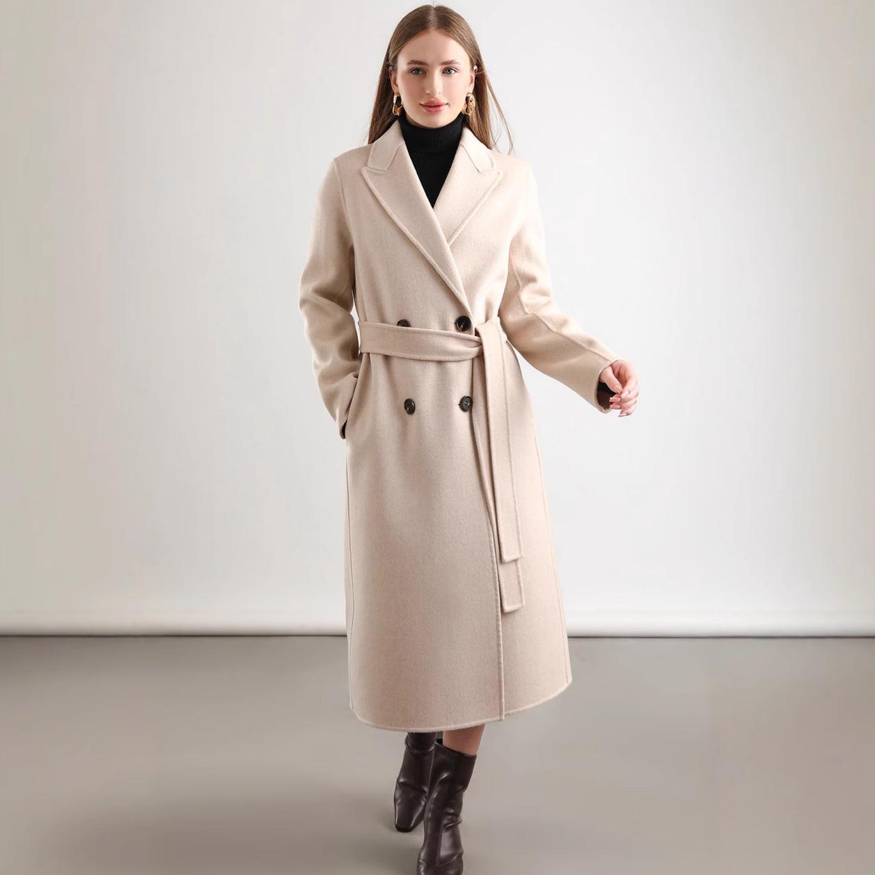 

Women s Double-Sided Wool Blend Belted Overcoat for Autumn/Winter 2024 Medium