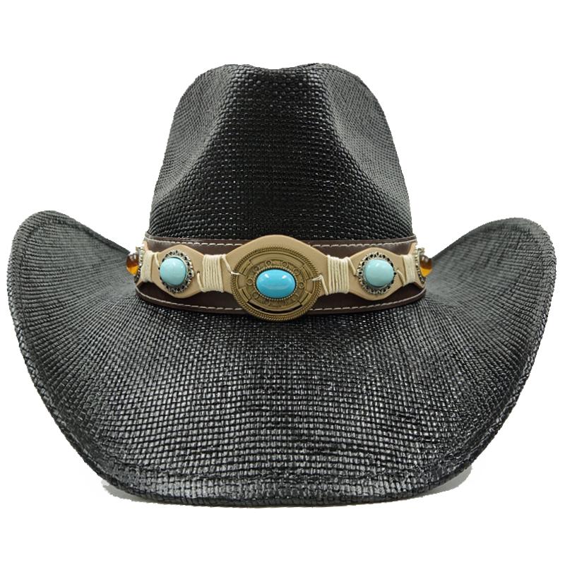 2026 Summer Cowboy Hat Sun Shade Hat Black Summer Thickened Sun Shade Hat Cowboy Straw Hat Men's and Women's Beach