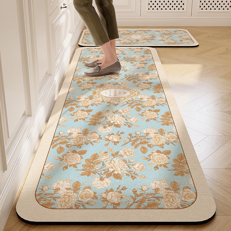 Carpet for Kitchen Floor Mat Pvc Leather Waterproof Non-slip Foot Mats Oil-proof Long Rug Spring Flower Home Decoration Rugs