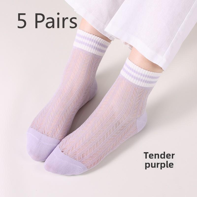 

5 пар весенне-летних новых стеклянных чулок для женщин клетчатые хрустальные носки для женщин 5 Pairs фиолетовый