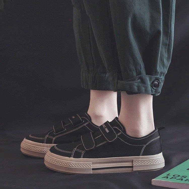 Fashion Black Canvas Sneakers Skate Shoes for Women Hook and Loop Suede Casual Shoes Girls Sneaker Tenies Zapatillas Hombre