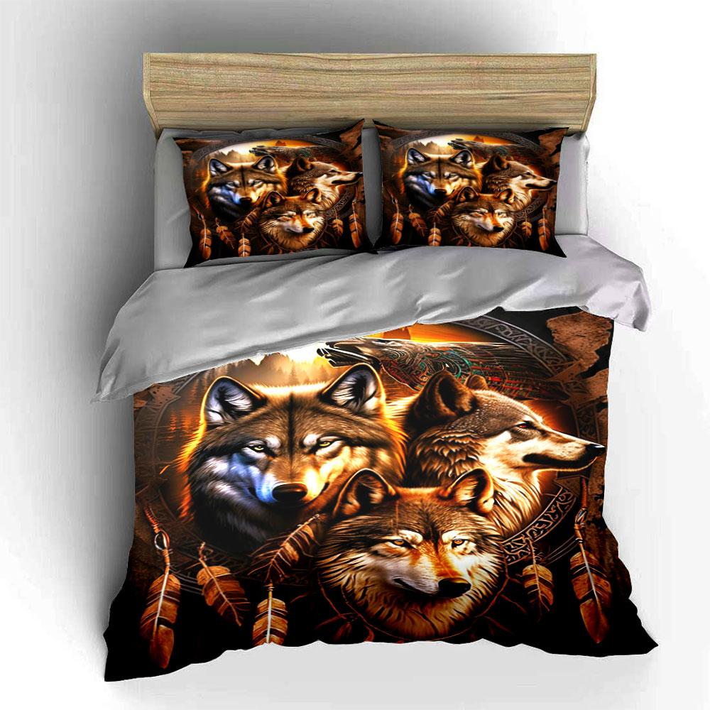 Wolf faces and feathers. Bedding sets Duvet cover sets Duvet covers Pillowcases(1 * Duvet Cover 2 * Pillowcases without duvet insert)