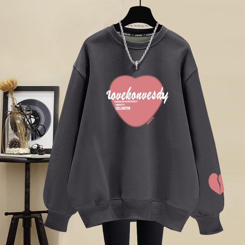 Factory wholesale niche crew neck sweater women's loose fashion pure cotton velvet thickened spring and autumn winter