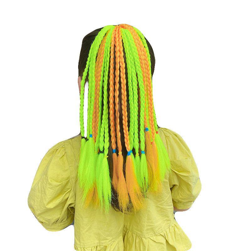 Children's Wig Dreadlocks Hair Accessories Bow Tie Style Colorful Braided Hair Ties Girls' Short Stage Cute Ombre Ponytail