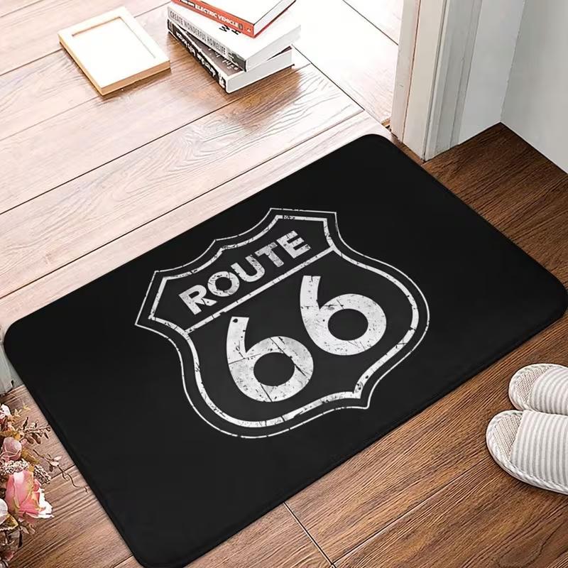 66 Highway Sunset Door Mat Retro Anti Slip Base Floor Mat Home Camping RV Office Carpet American Highway Travel Decoration