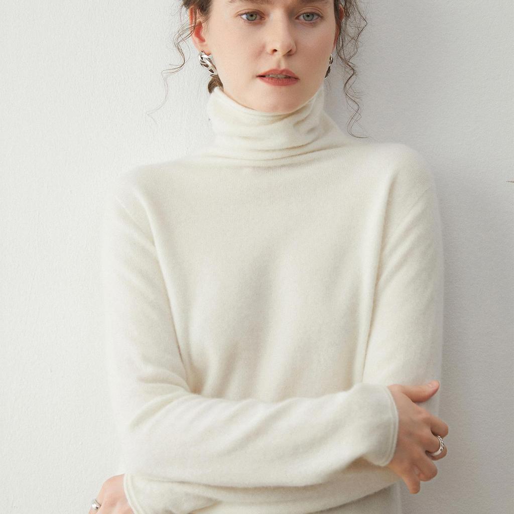 Women's Cashmere High Neck Sweater - Slim Fit Knitwear for Autumn/Winter
