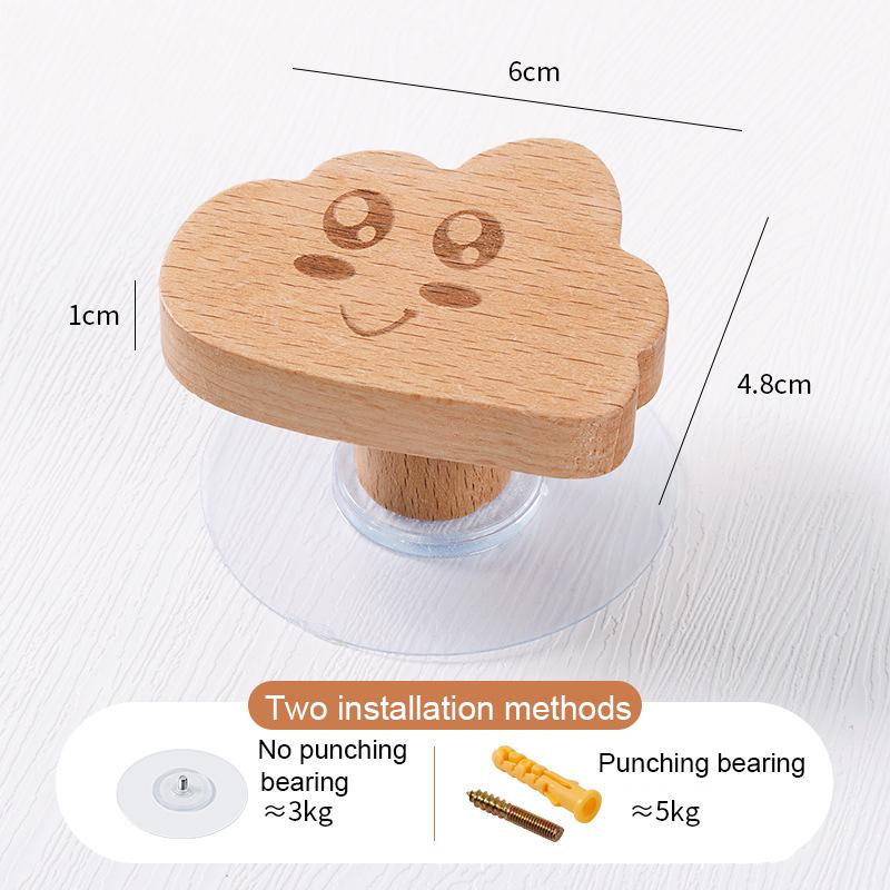 

Creative Beech Wood Coat Hook Cute Solid Wood No Drill Adhesive Hook Minimalist Wall Hook For Home Kids Room Living Room A11