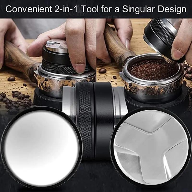 51/53/58mm Coffee Distributor & Tamper, Dual Head Coffee Leveler Fits, Adjustable Depth-Espresso 3Angled Coffeeware