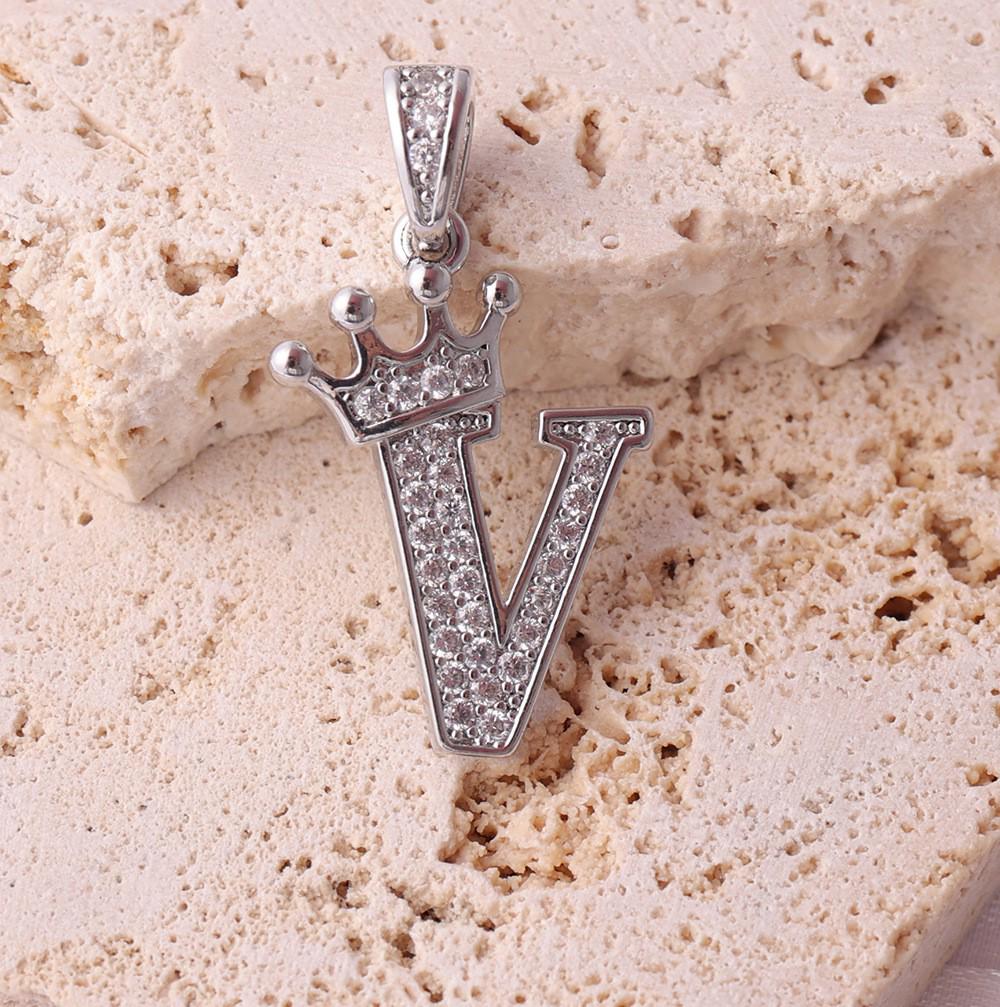 Gold-Plated Crown Rhinestone Letter Pendant Necklace